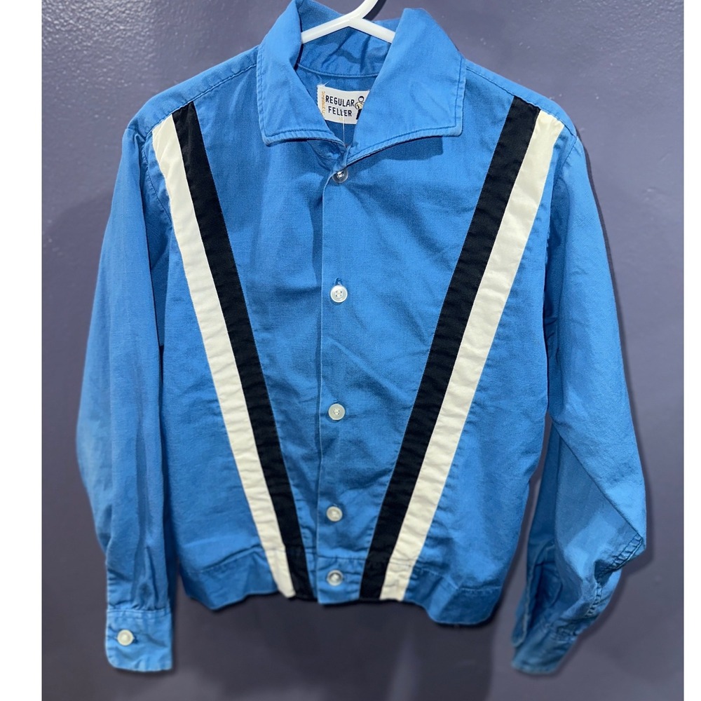 Kids Vintage Blue Regular Feller Bowling Shirt Retro Style Size 8